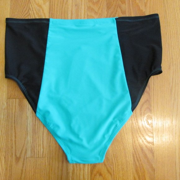 MOXI BLU WOMEN'S SIZE 4X (26-28W) SWIM SUIT BRIEFS BLACK & TEAL TANKINI NWT - Picture 3 of 5